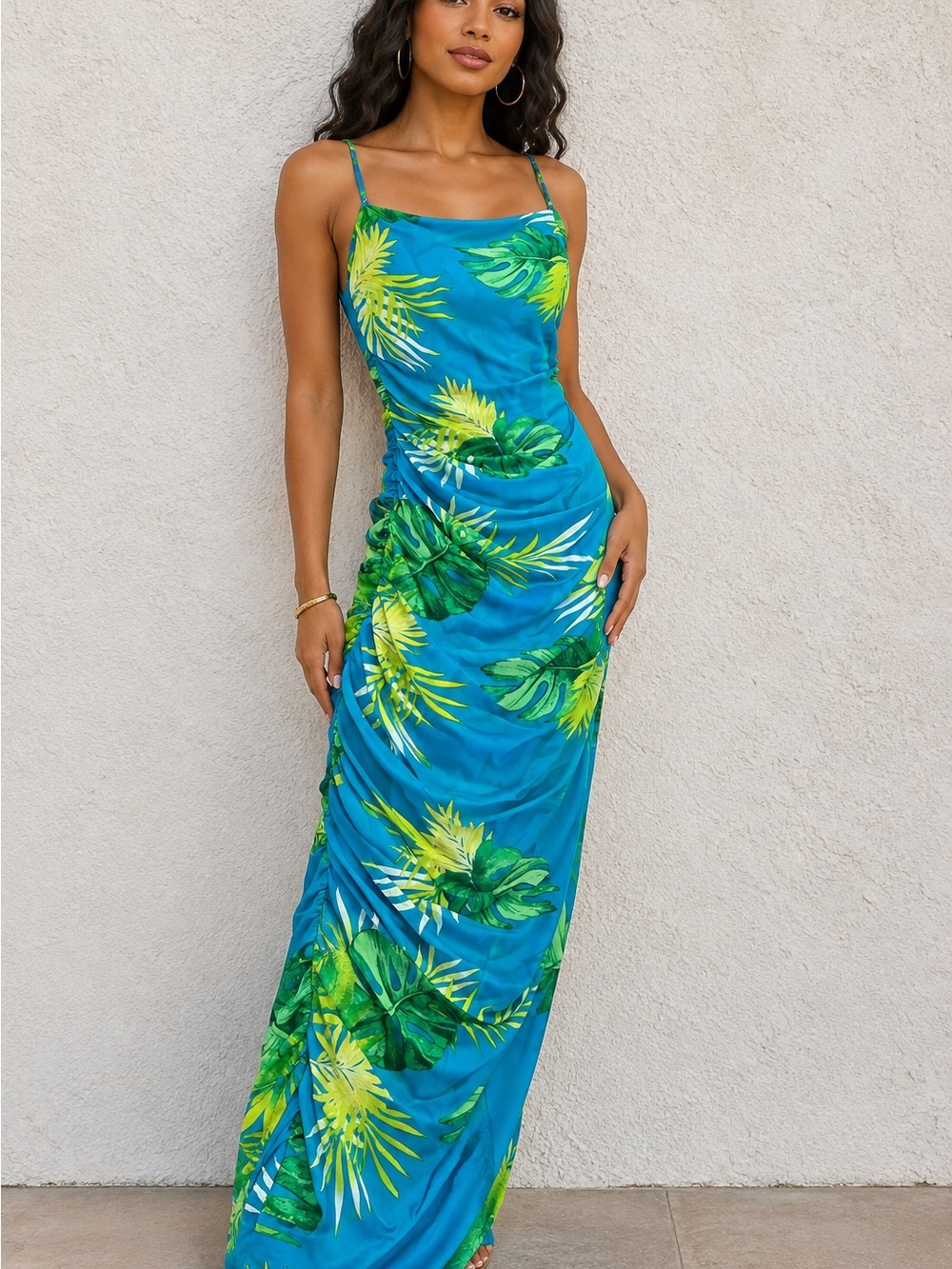 Iris Tropical Blue & Green Slip Maxi Dress